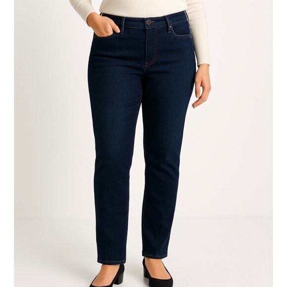 Polished Casual NYDJ Jeans Size 14 Lift Tuck Shaping Dark Wash Slim Straight Leg - Picture 1 of 12